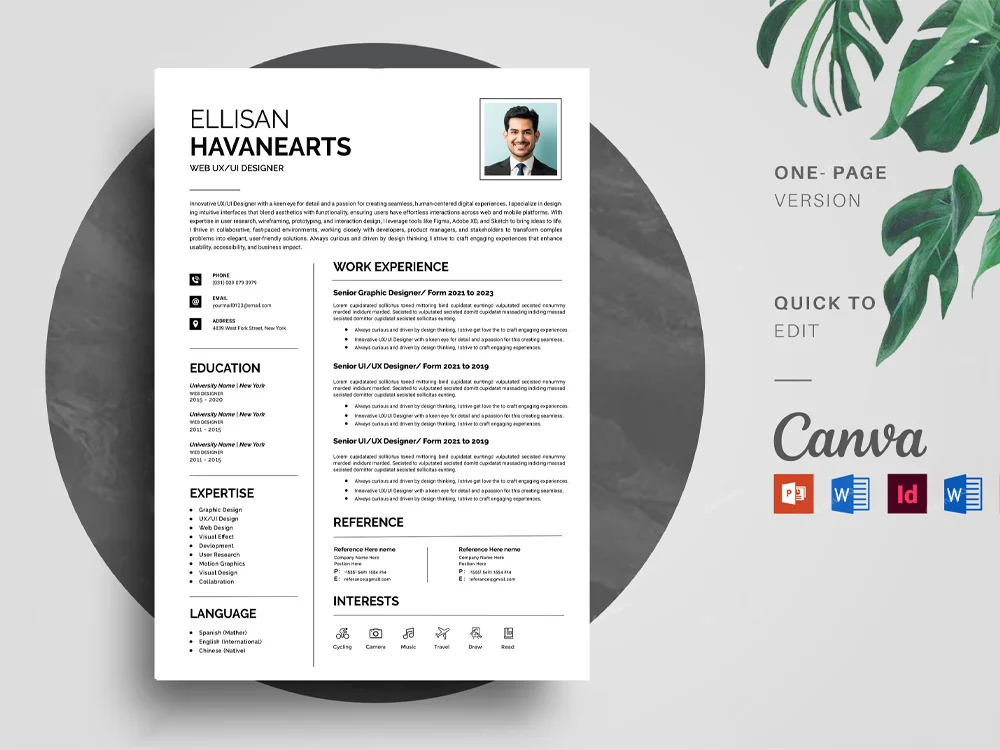 One Page Resume Design (Quick Editable Version)