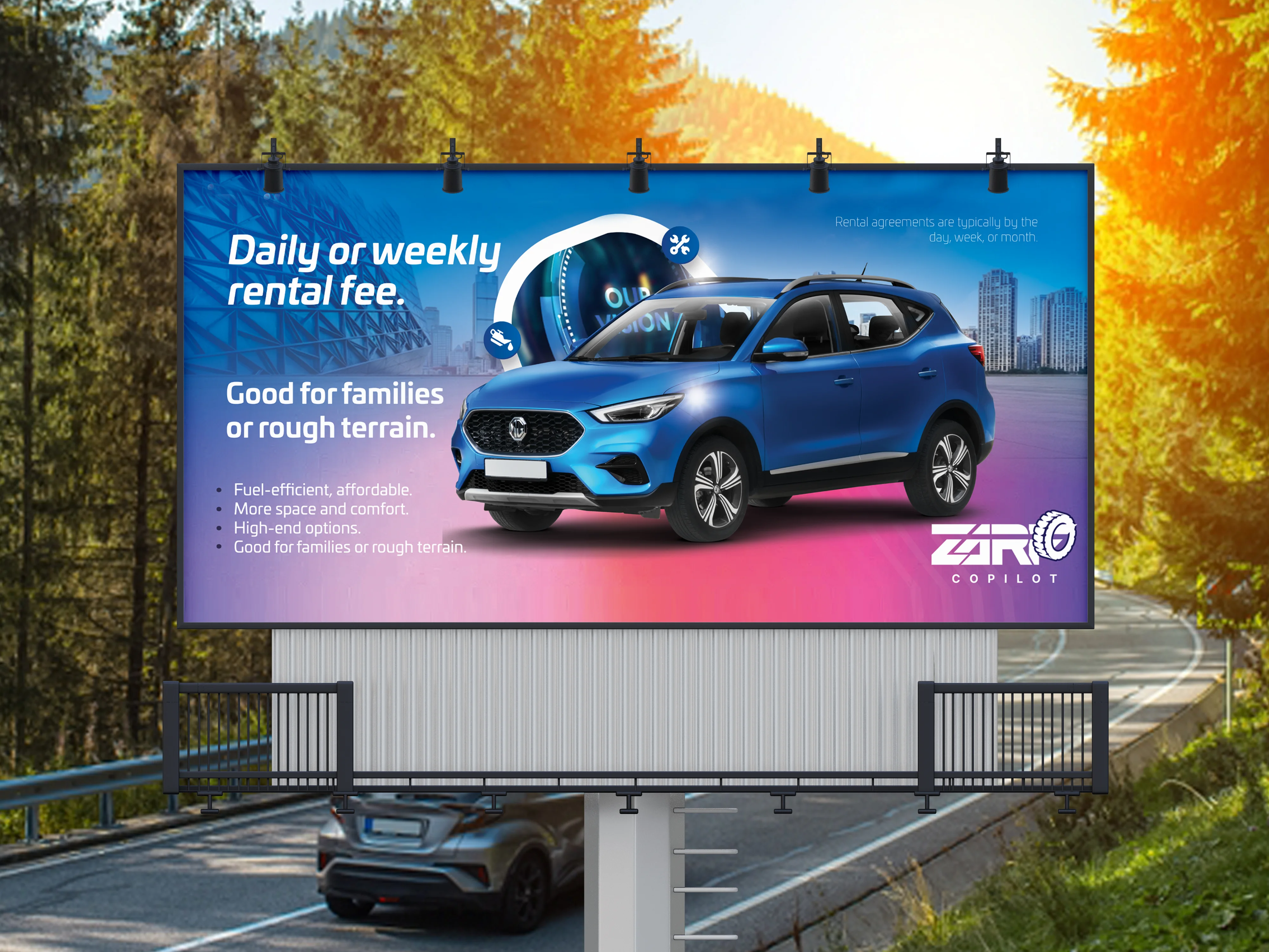 Outdoor Billboard Design for Zarf Copilot car rental