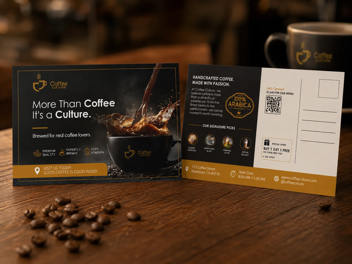 Postcard Design for Coffee Culture Restaurant