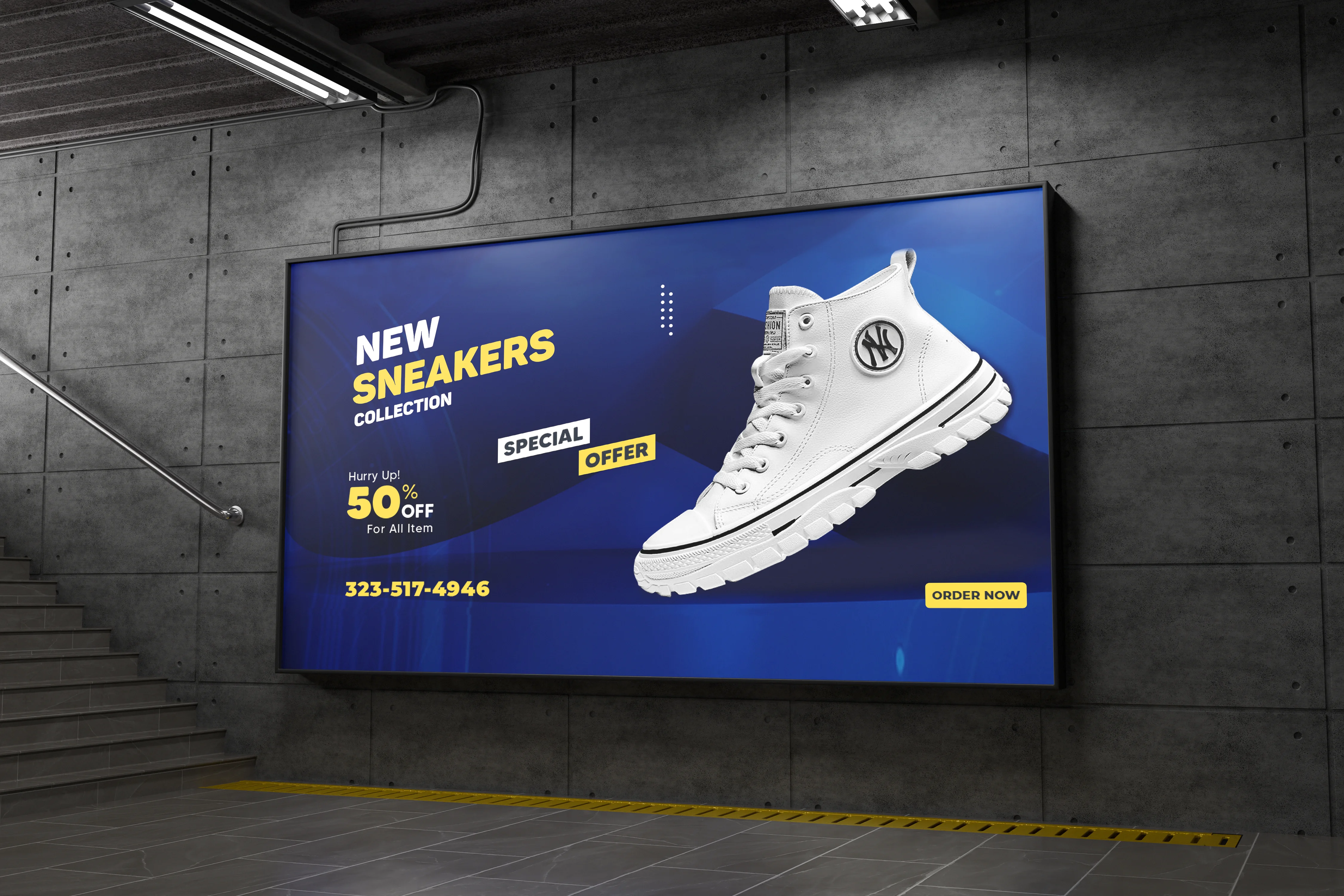 Outdoor Billboard Design for New Sneakers Show – 50% Off Special Offer