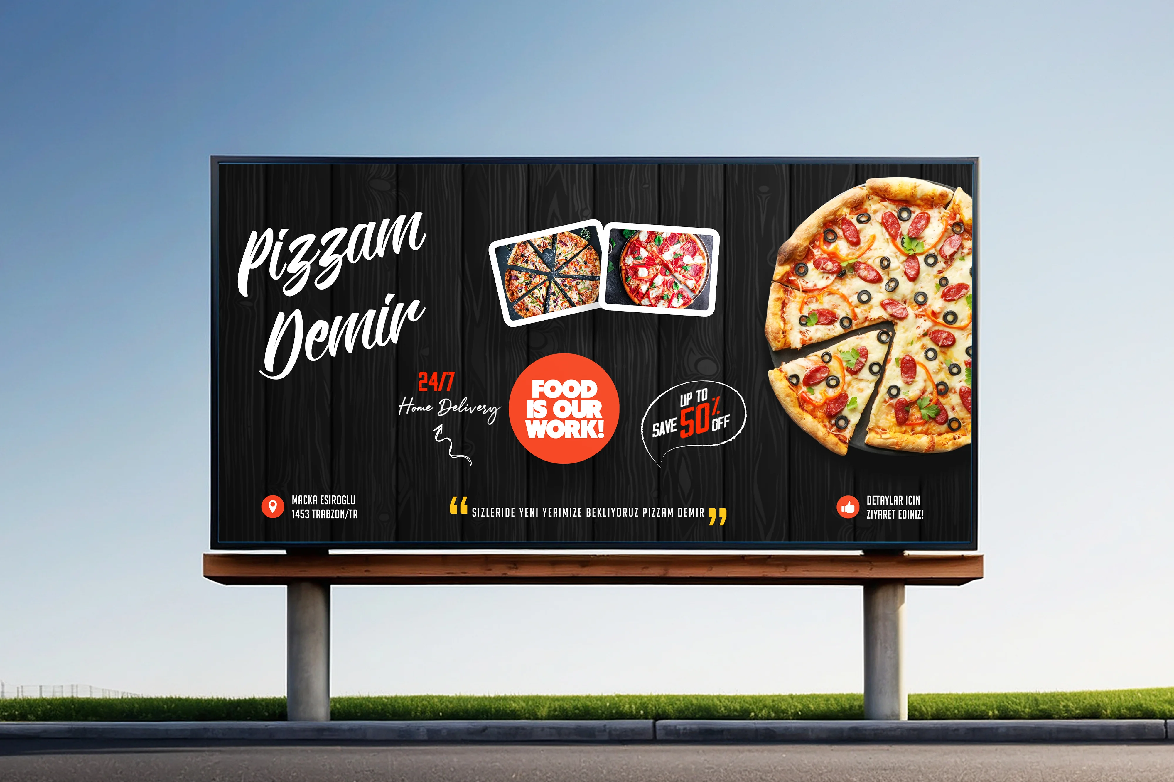 Advertisement Design for Piggamde Pizza – Save Up To 50% Off Offer