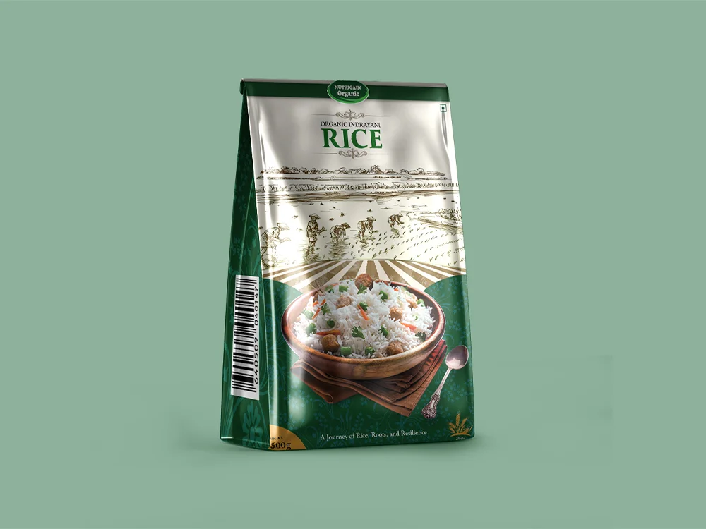 Pouch Packaging Design for Organic Indrayani Rice
