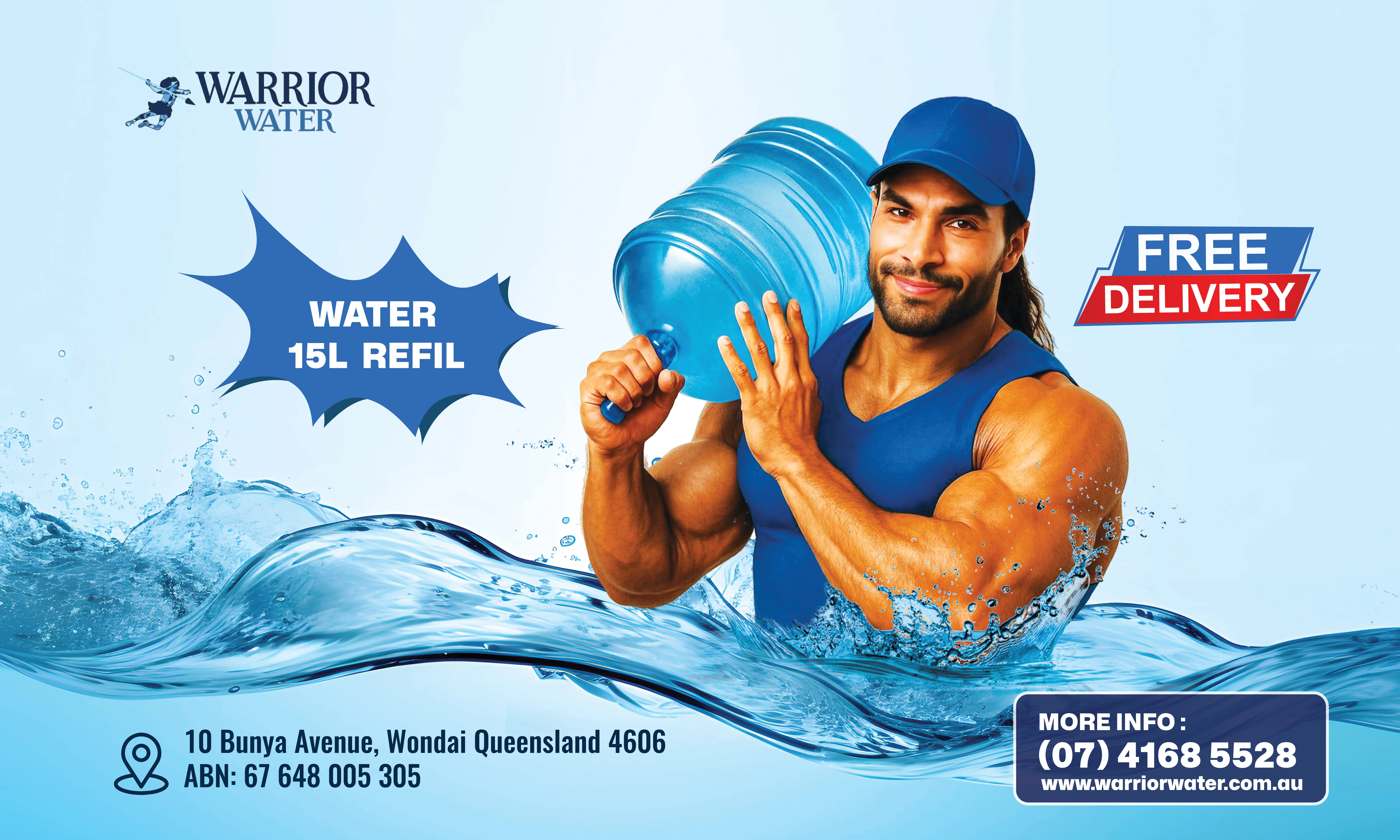 Warrior Water – 15L Refill Bottle Billboard Design