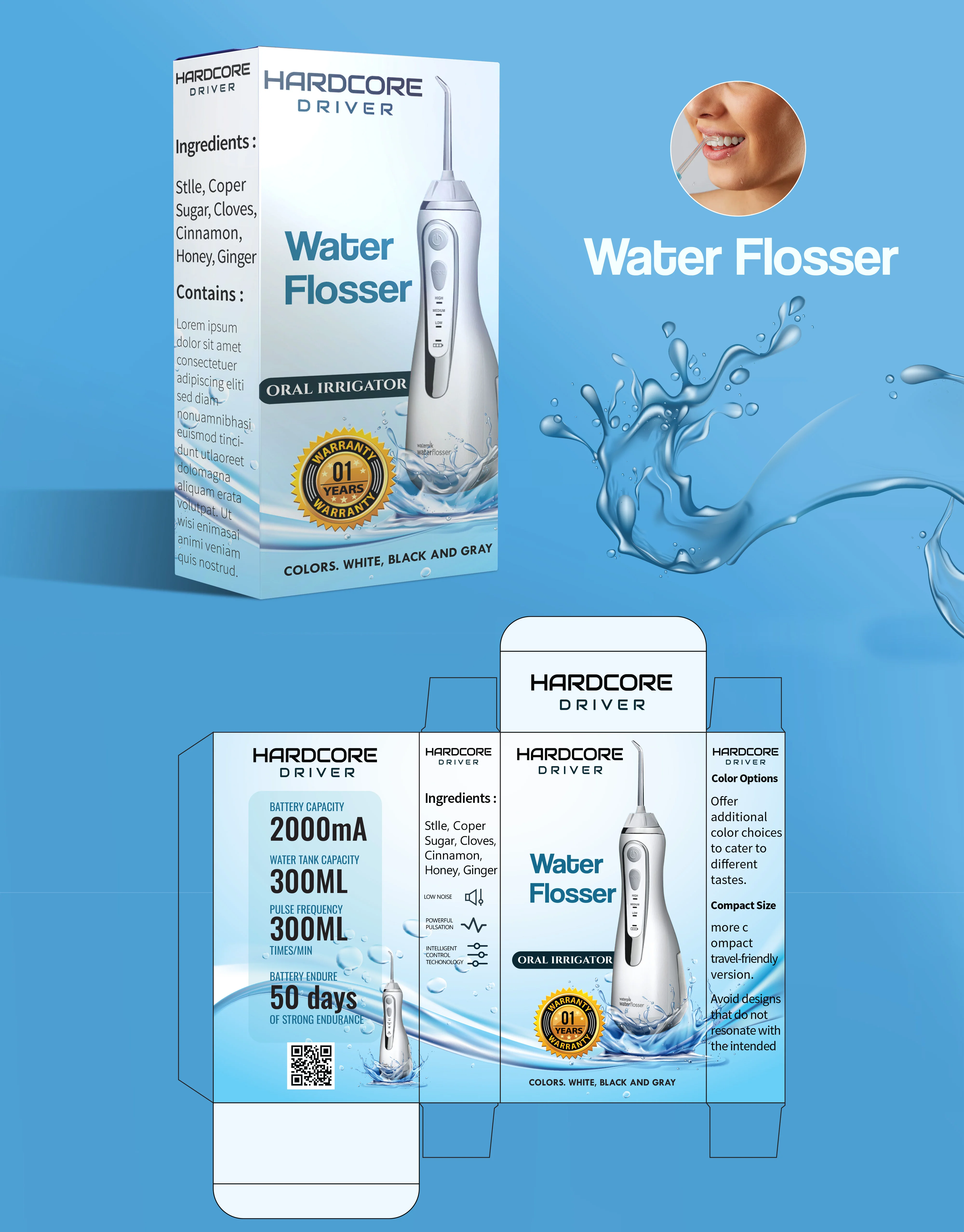 Box Packaging Design for Hardcore Driver Water Flosser Oral Irrigator